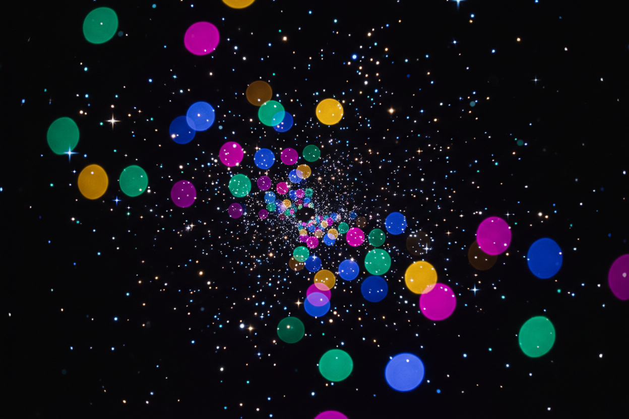 czarne tlo z kolorowymi swiatlami i gwiazdkami